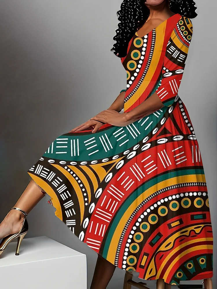 African Abstract Tribal Totem V Neck Maxi Dress