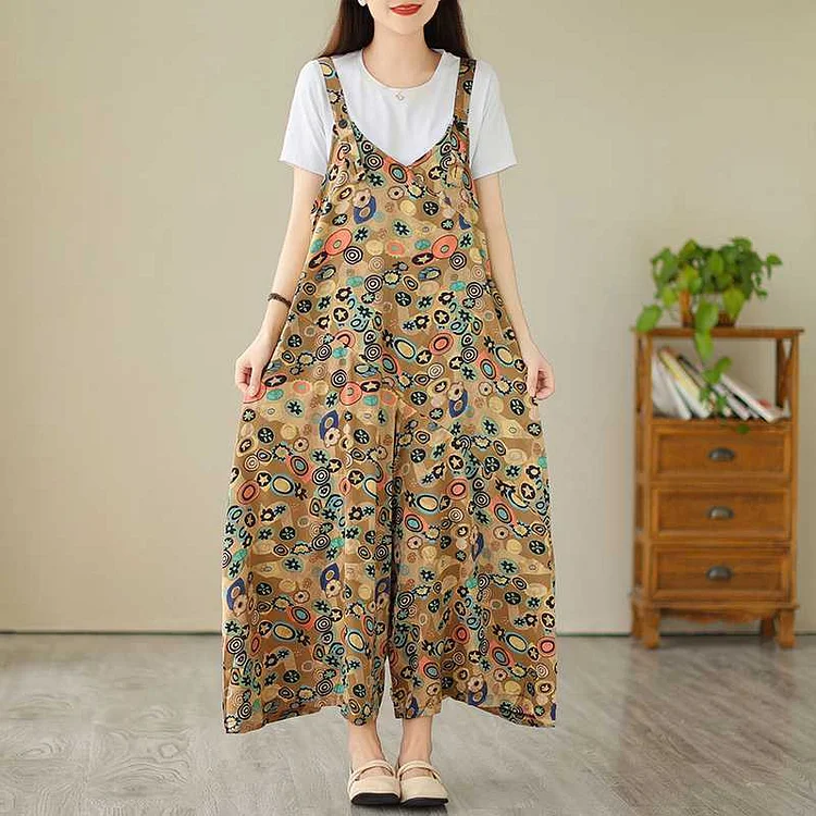 Classic Floral Strap Wide Leg Jumpsuit - yankia