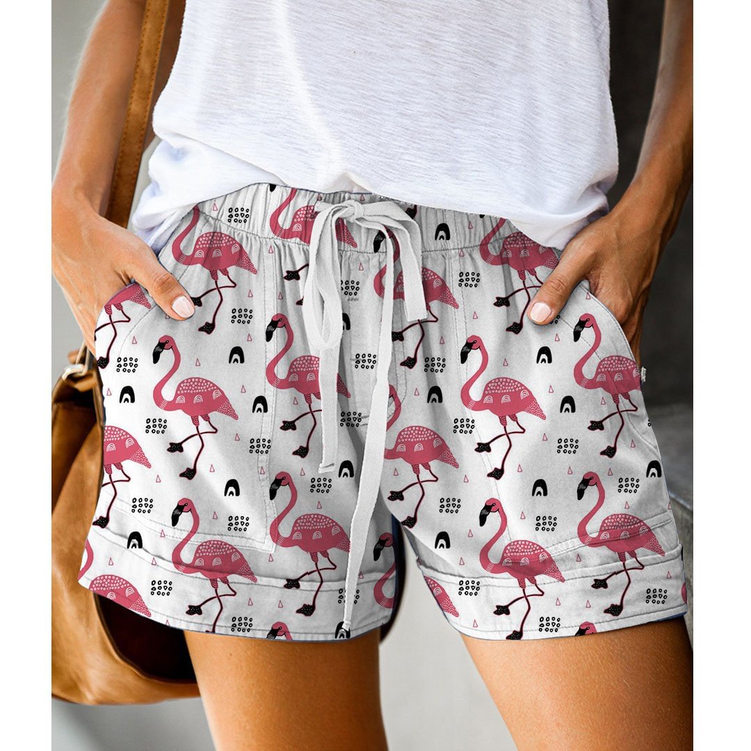 Women's Flamingo Print Casual Loose Pockets Shorts