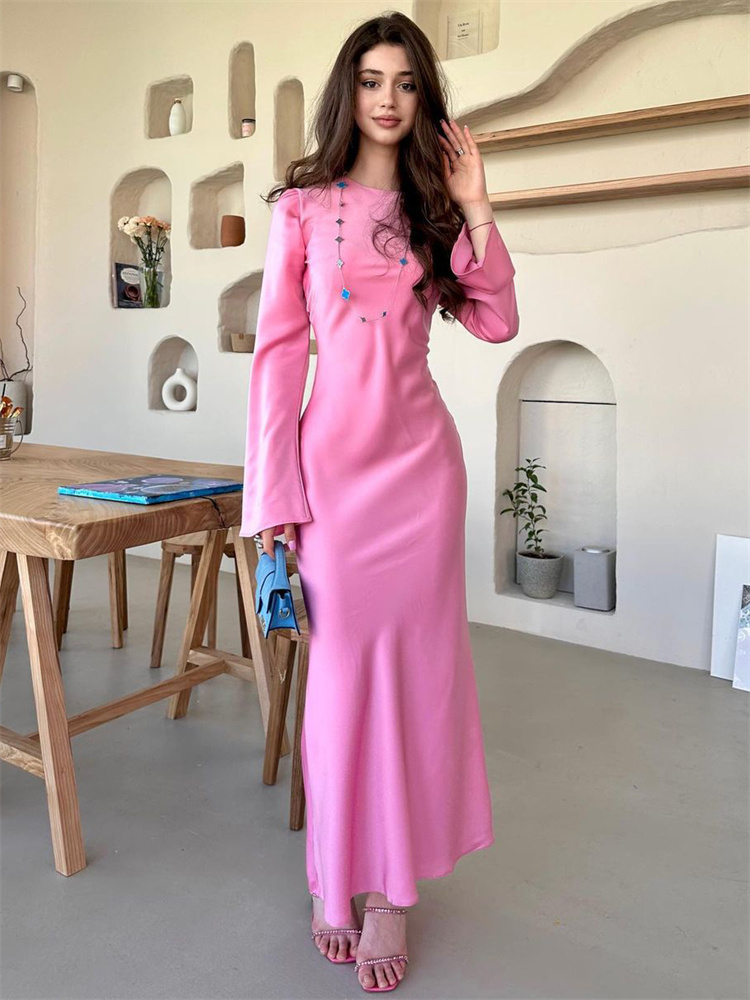 Ootddress Solid High Waist Fashion Maxi Dress For Women Long Sleeve Patchwork Slim Elegant Party Dress Autumn 2025 Female Long Dress