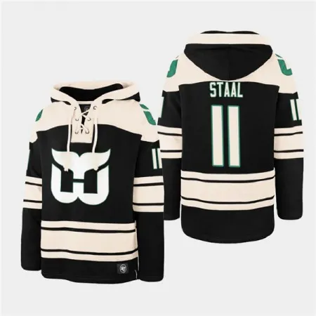Men's Carolina Hurricanes #11 Jordan Staal Black Ageless Must-Have Lace-Up Pullover Hoodie IB1J