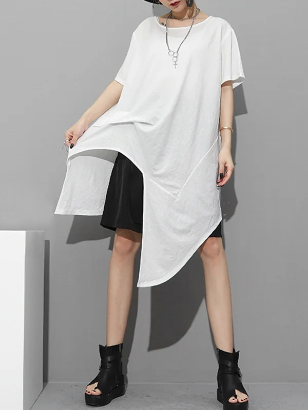 Original Irregular Loose Solid Color T-Shirt Top