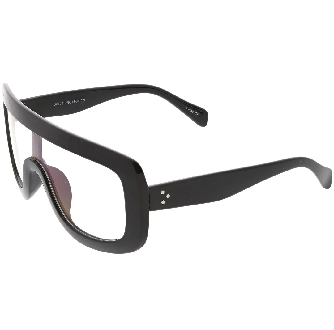 Oversize Bold Flat Top Rectangle Eyeglasse Wide Arms Clear Lens 65mm