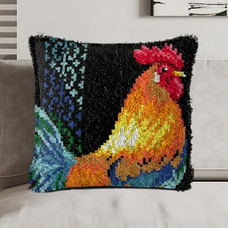 Rooster Pillowcase Latch Hook Kits for Adult, Beginner and Kid veirousa