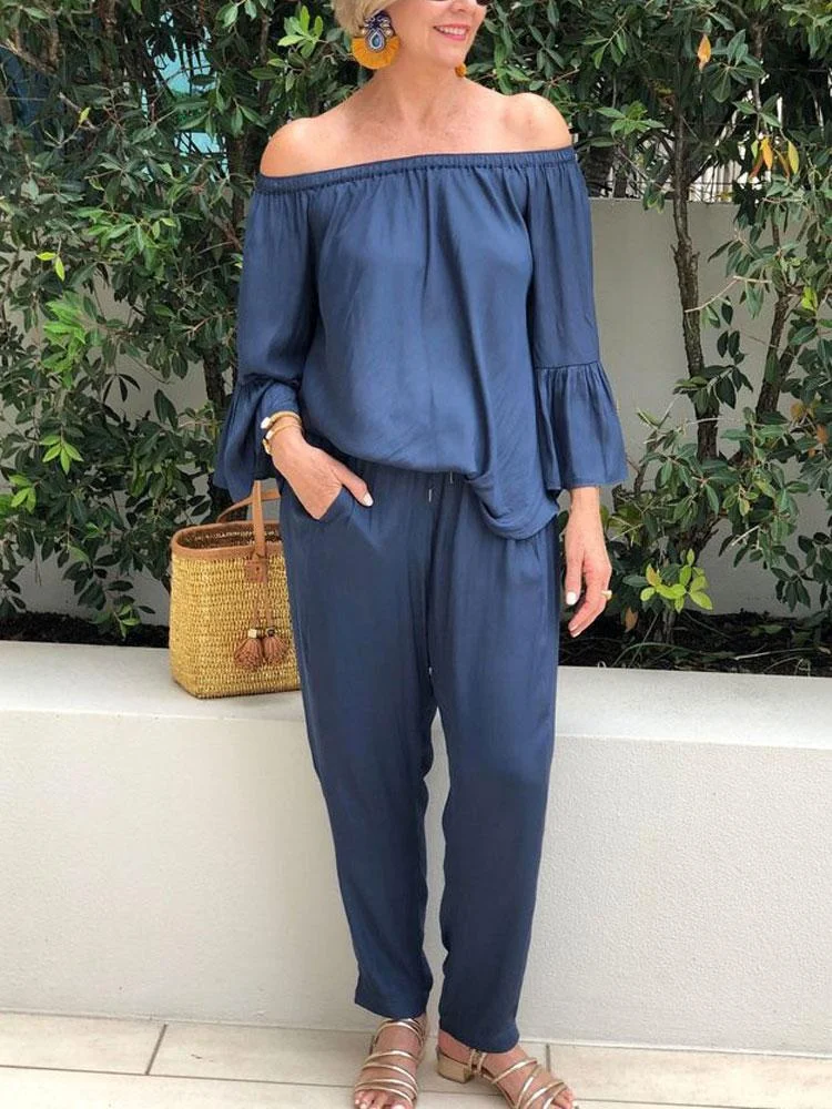 Strapless Ruffle Sleeve Cotton&Linen Sets