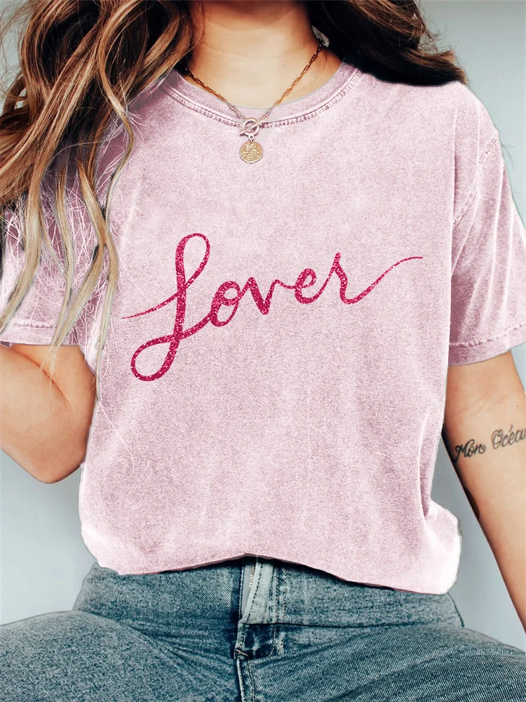 TS Lover Glitter Graphic Vintage Washed T Shirt