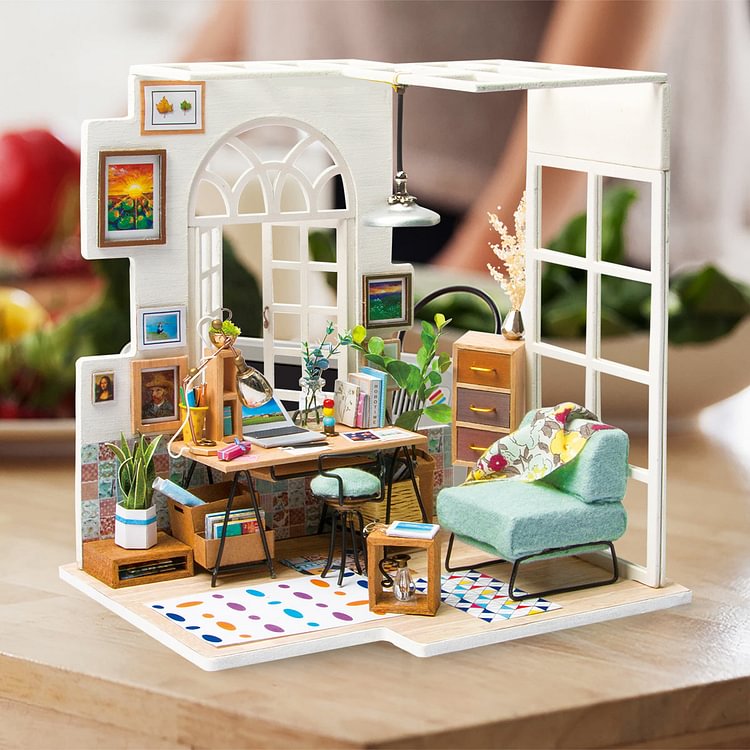 LED Light Robotime Details about   Soho Time Dollhouse Model Kit Office Studio Miniature DIY