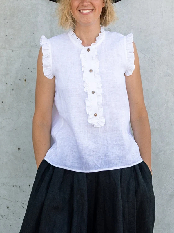 Ruffled Casual Women's Cotton And Linen Vest tjj Shicloths