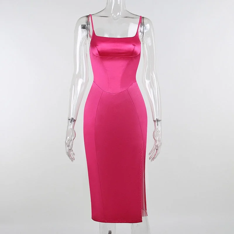 Hugcitar Solid With Integrated Corset And Gloves Satin Slip Sexy Maxi Dress 2021 Fall Slim Party Club Elegant Streetwear Outfit