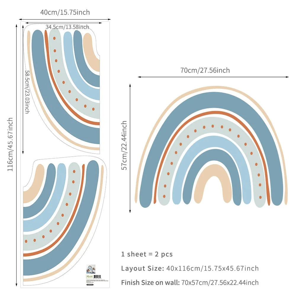 Big Rainbow Watercolour Home Decor Wall Sticker Self-Adhesive for Children's Room Living Room Nursery Decals Nordic Kid Stickers