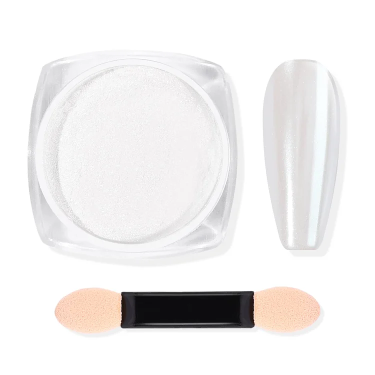 White Pearl Chrome Nail Powder with Mirror Effect