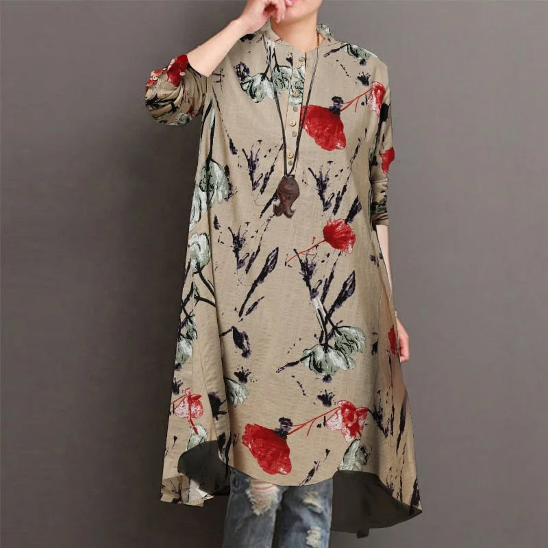 ZANZEA 2022 Fashion Printed Long Tops Women's Autumn Blouse Casual Floral Shirts Female Button Irregular Tunic  Top