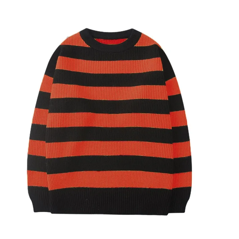 Autumn Winter Knitted Striped Sweater Women Casual Oversized Pullovers Sweaters Loose Warm Jumper Streetwear Teen Knitwear