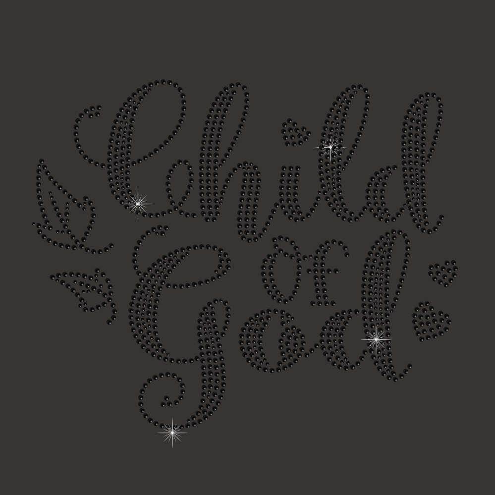 Child of god letter design black rhinestone jesue iron on heat transfer