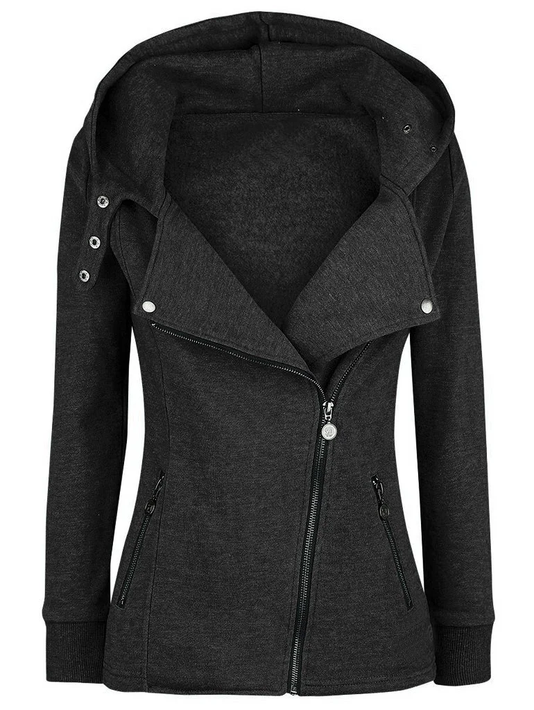 Women's Coats Asymmetric Zip-Up Hoodie