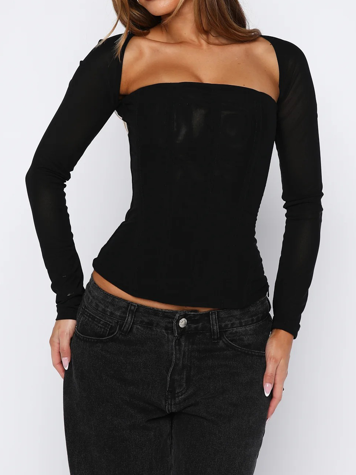 Strapless Sheer Sleeve Cutout Top - HIGIANNA&reg;
