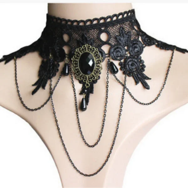 Gothic Dark Wind Black Lace Neckchain