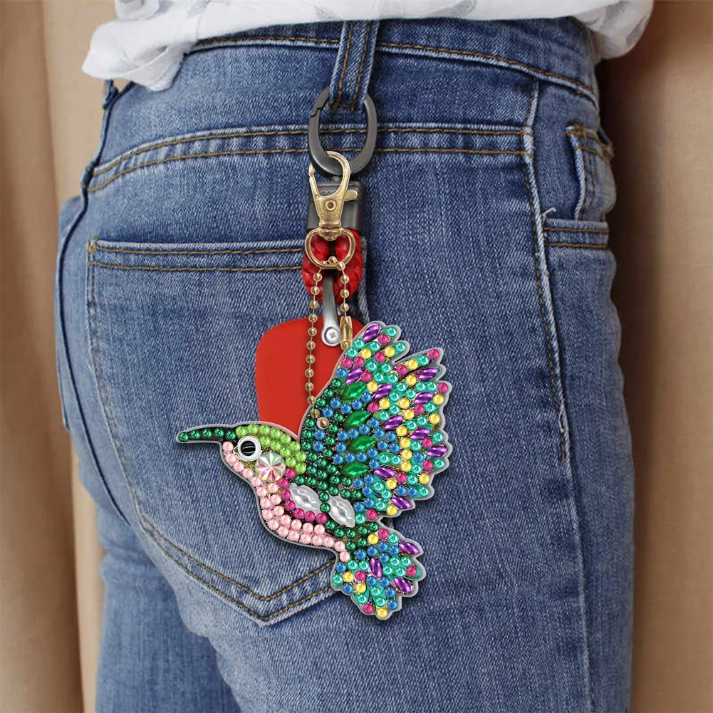 5pcs Diamond Painting Keyring Kit DIY Hummingbird Keychain Pendant(Double Sided)