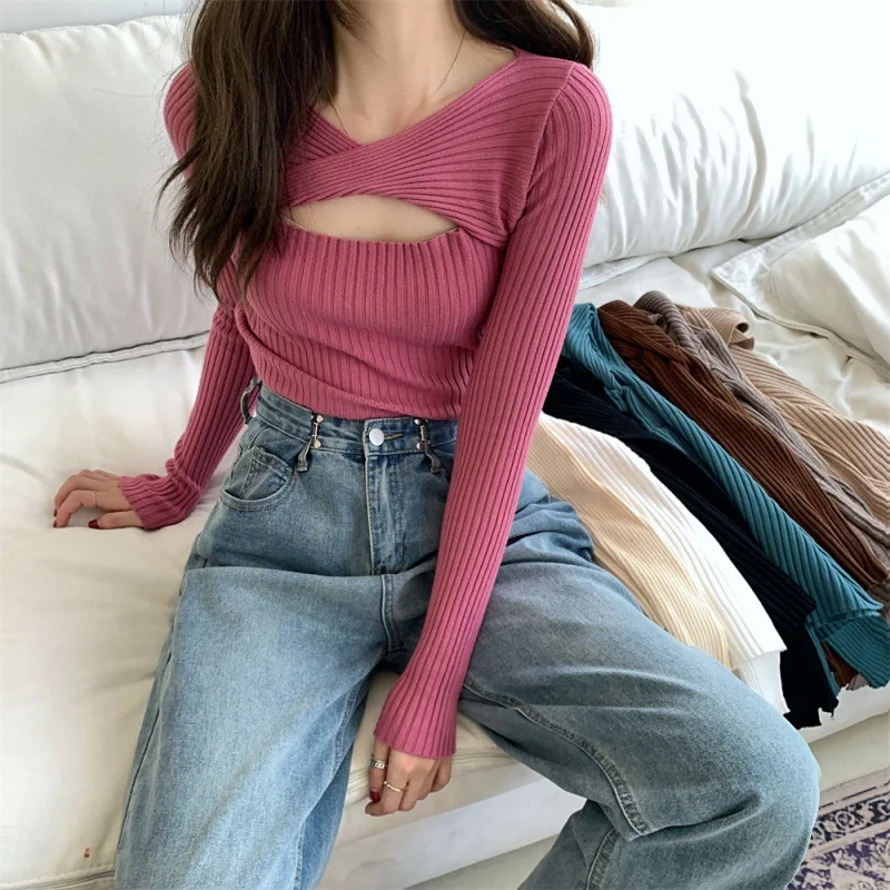 Uveng Uveng Slend Hollow Long-Sleeved Knitted Shirt Girl 2024 Spring And Autumn Careful Machine Slimming V Collar Hooded Apricot Color Coat