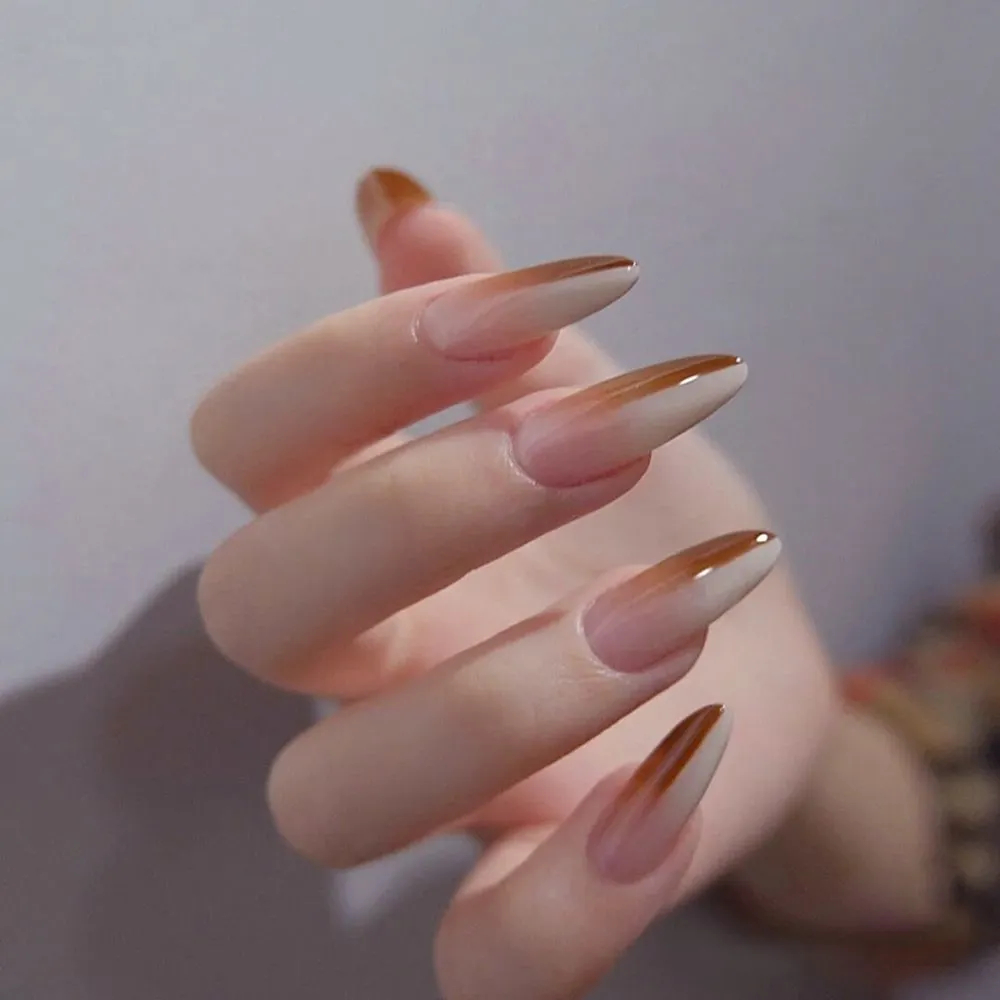 24pcs/box Middle length Ballet nude pink Color false nails with design with heart pattern artificial nails with jelly glue