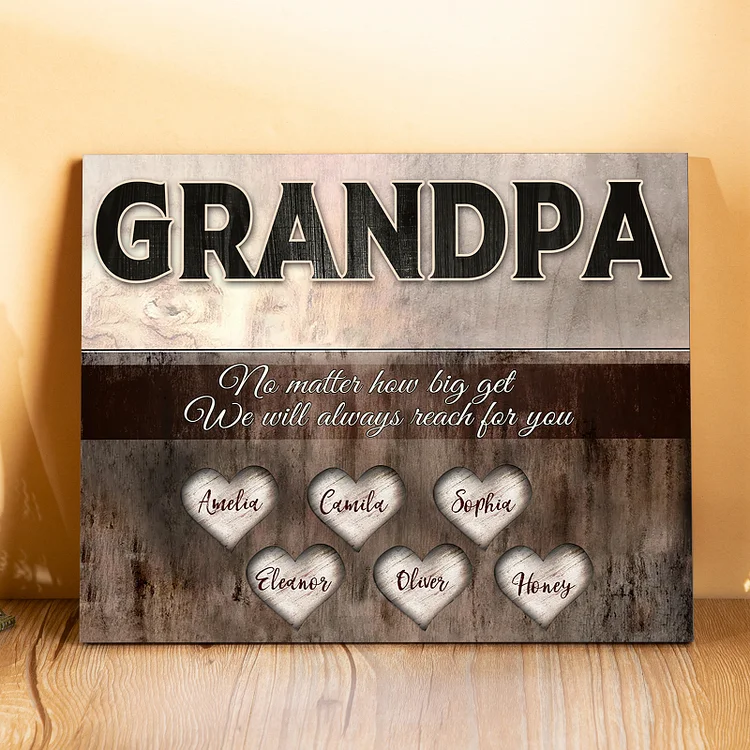 Personalized Hearts Wall Art Frame Custom 6 Names Wood Panel Painting Wooden Ornaments Gift for Grandpa Family