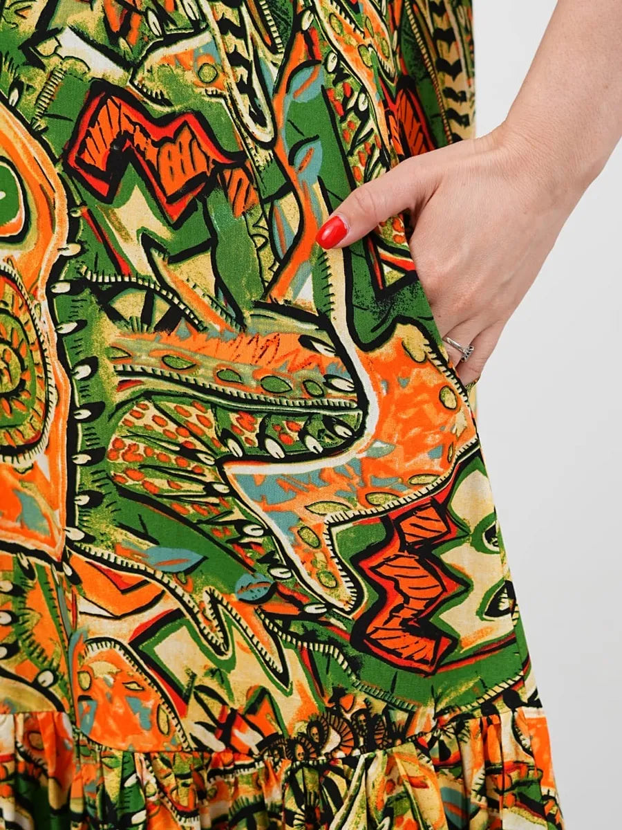 🔥 P-5XL🌈️Vestido estampado étnico, moderno, retro e colorido