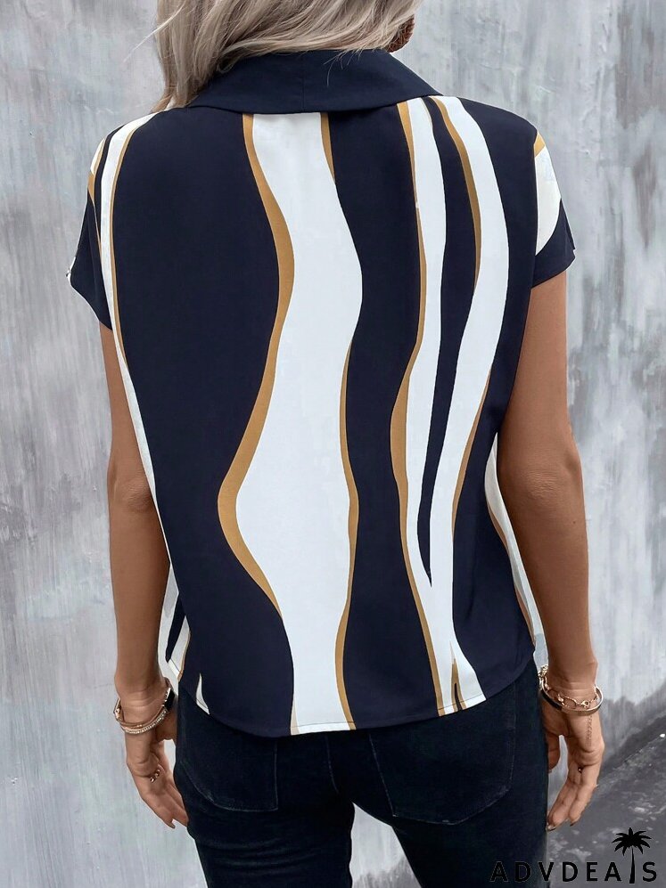 Colorblock Batwing Sleeve Blouse