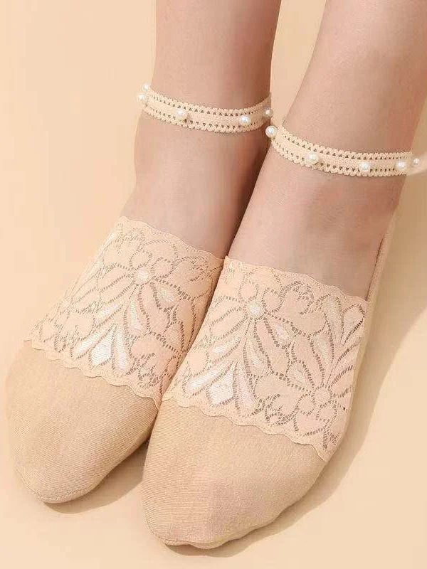 Casual Split-Joint Lace With Beads Socks Accessories