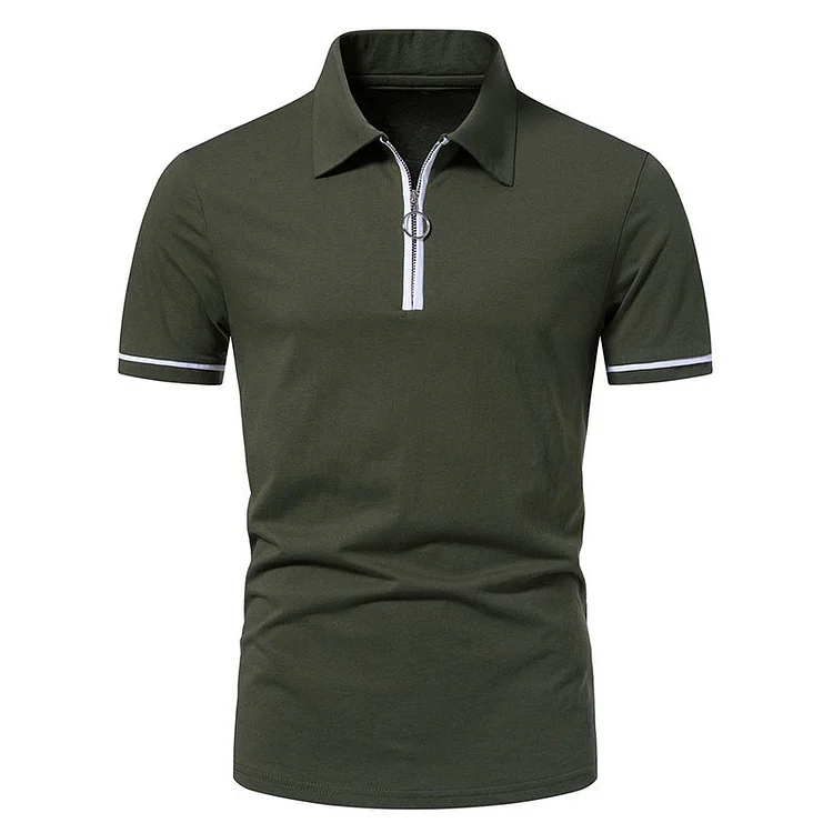 BrosWear Men's Plain Casual Zippered Short Sleeve Polo Shirt