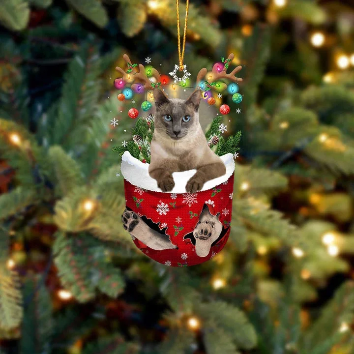 Tonkinese Cat In Snow Pocket Christmas Ornament.