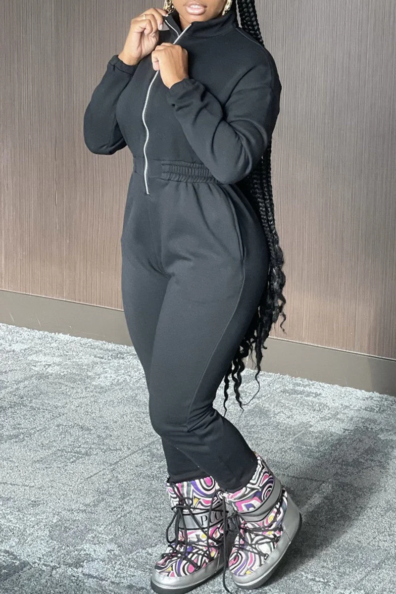 Fashion Casual Solid Split Joint Zipper Collar Regular Jumpsuits