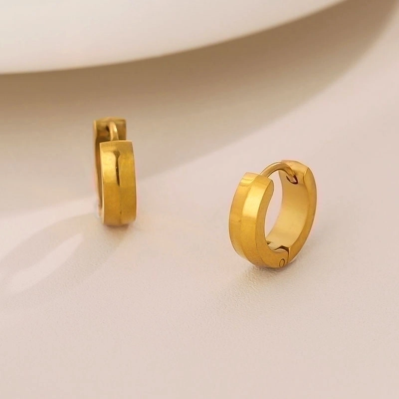 1 Pair Minimalist Round Plating Stainless Steel Titanium Steel 18K Gold Plated Hoop Earrings