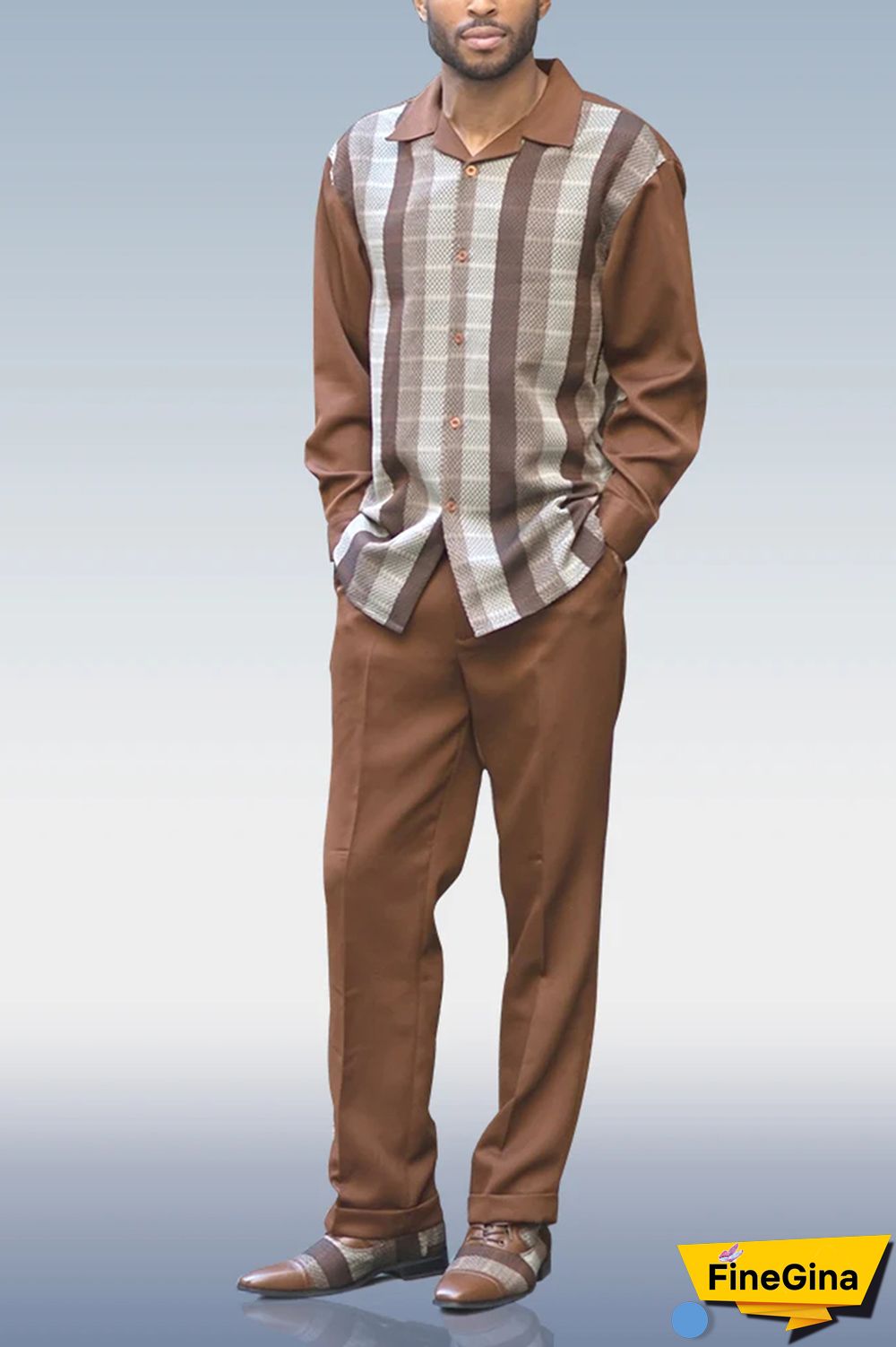 Coffee Men's Fashion Casual Long Sleeve Walking Suit 027