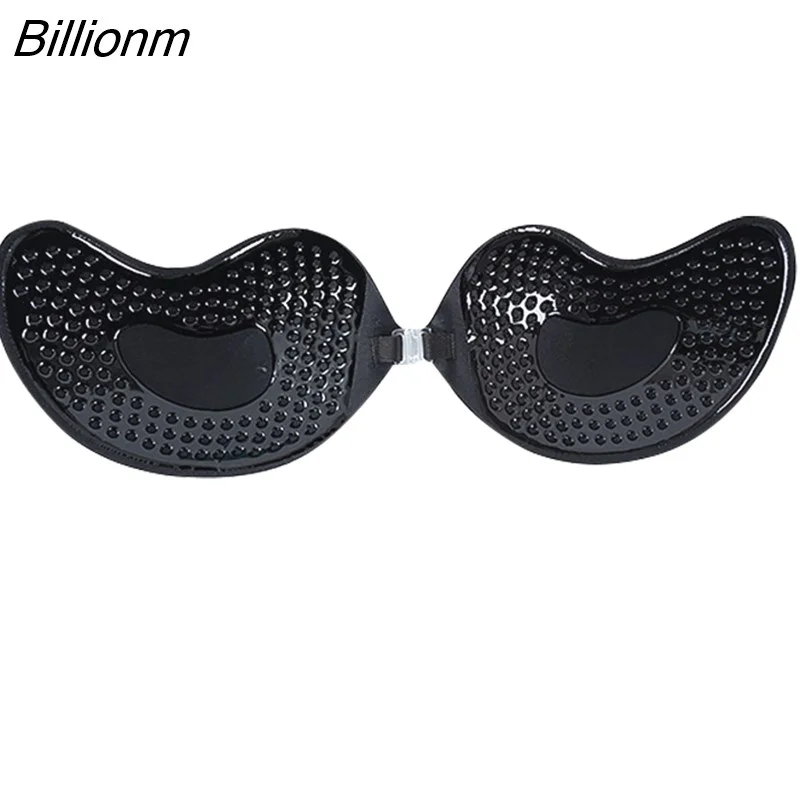 Billionm Sexy Women Invisible Push Up Bra Self-Adhesive Silicone Bust Front Closure Sticky Bra Black Skin Backless Strapless Bra