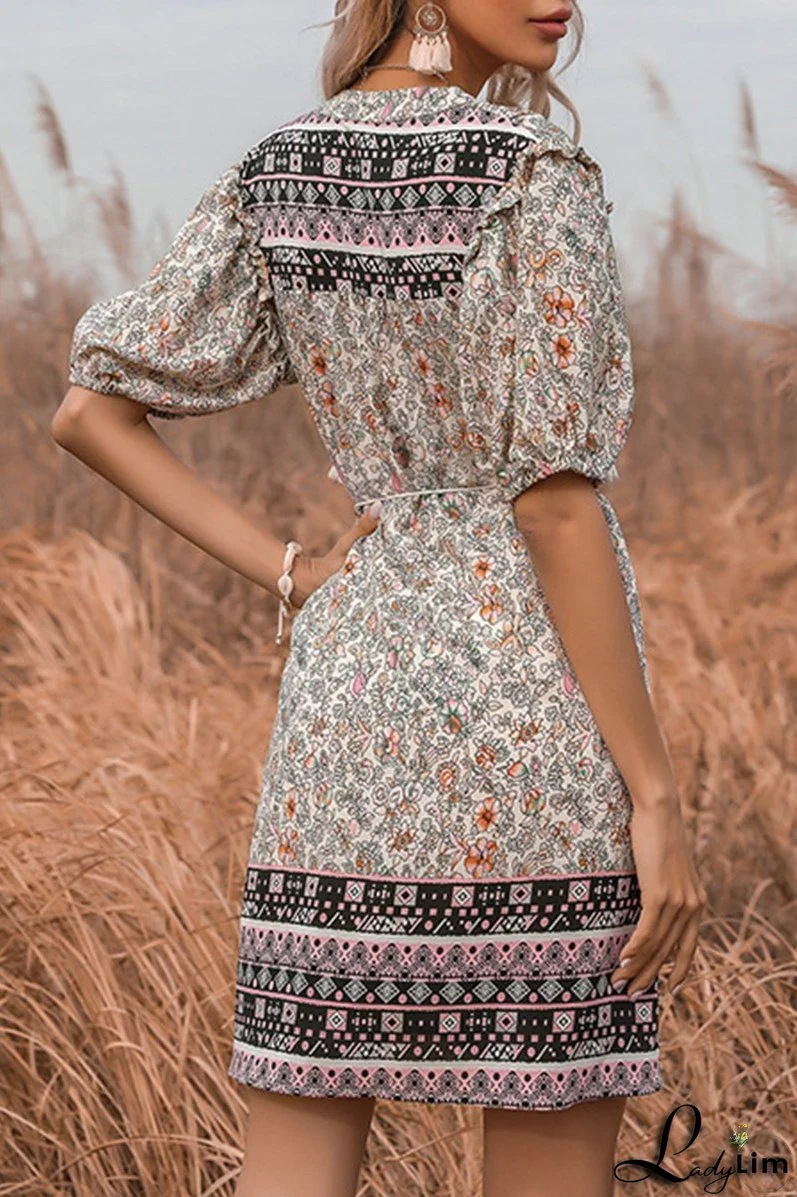 Elegant Floral Tassel Frenulum V Neck A Line Dresses