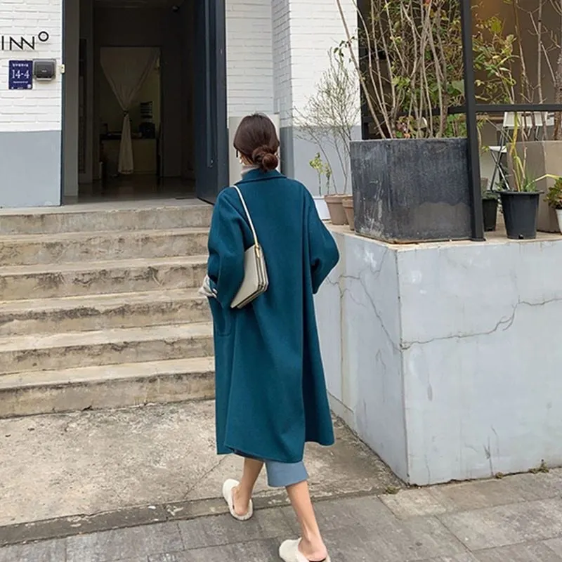 Medium And Long Fashion New Autumn And Winter Elegant Thickened Woolen Coat Design Feeling Double Breasted Woolen Coat Women