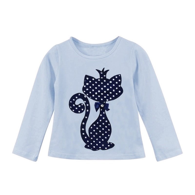 Brand kid s girl clothes print rhinestone cat bow long sleeve shirt