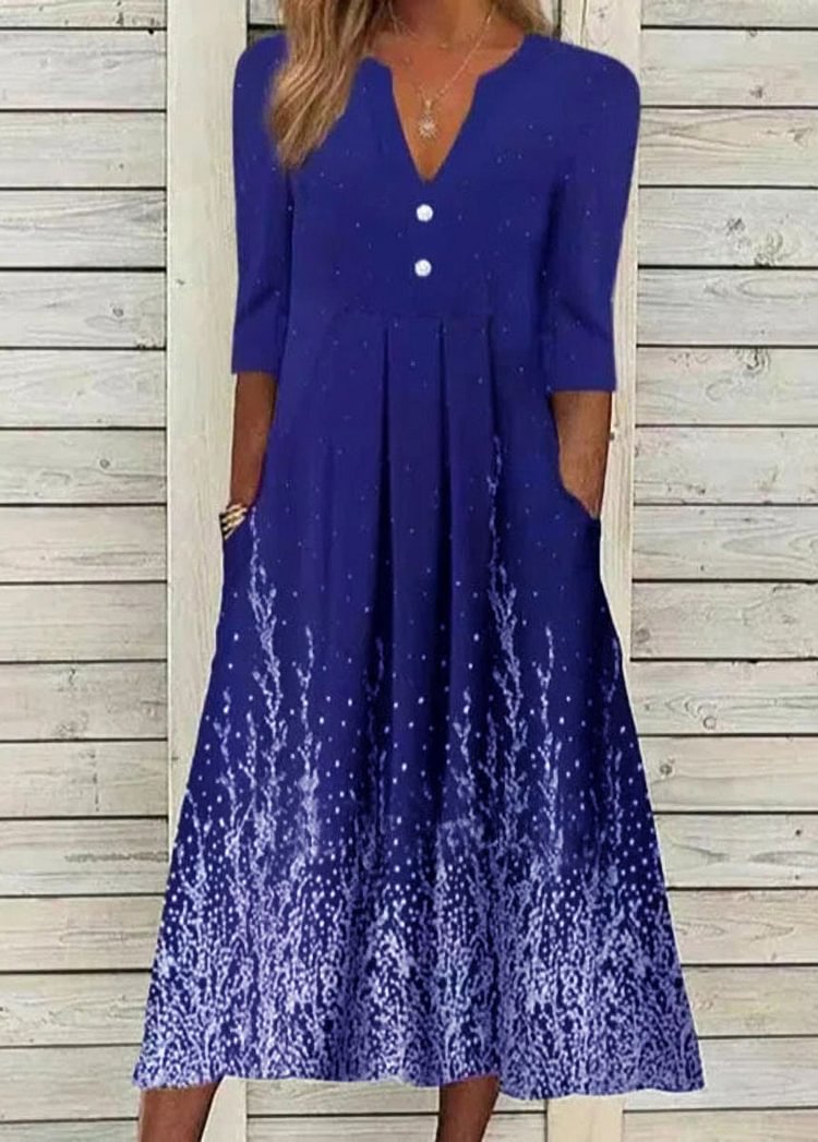 V Neck Print Half Sleeve Dress