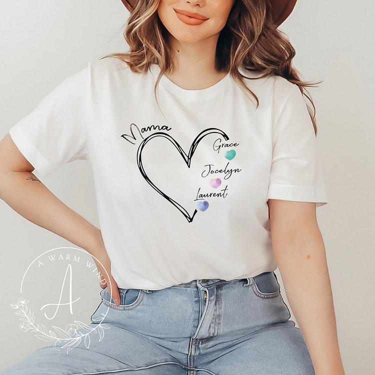 Mom T Shirt with Kids Names,Personalized Mother's Day Gift