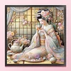 (Stamped/Counted) Kimono Woman Drinking Tea-11CT Cross Stitch 50*50cm/19.69*19.69in