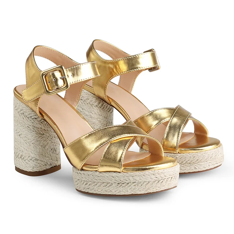 95mm/3.74Inch Espadrille Platform High Heels for Women Ankle Strap Chunky Heeled Sandals Vocosi VOCOSI