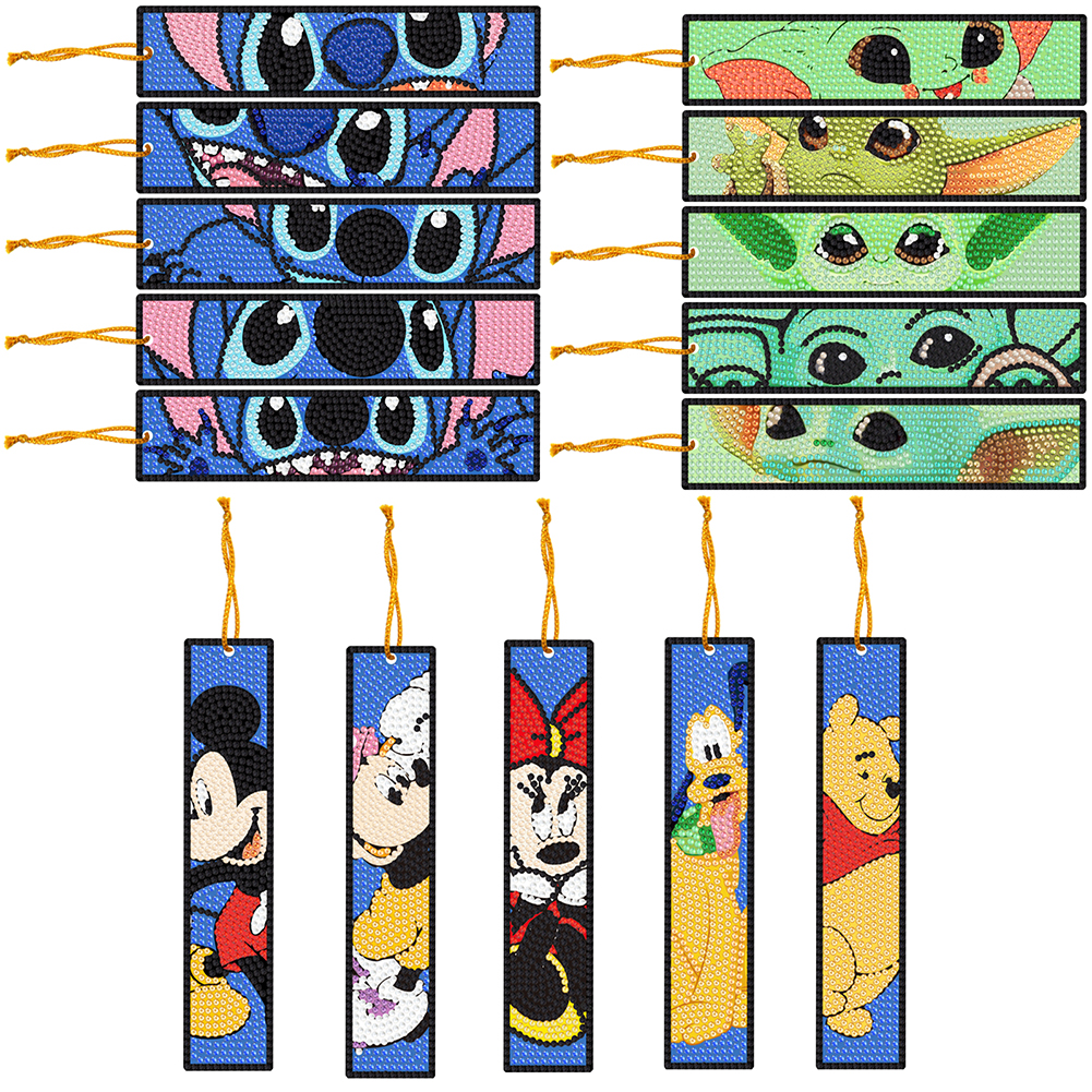 15 PCS Diamond Painting Bookmarks for Reading Lover (Cartoon Disneyland)