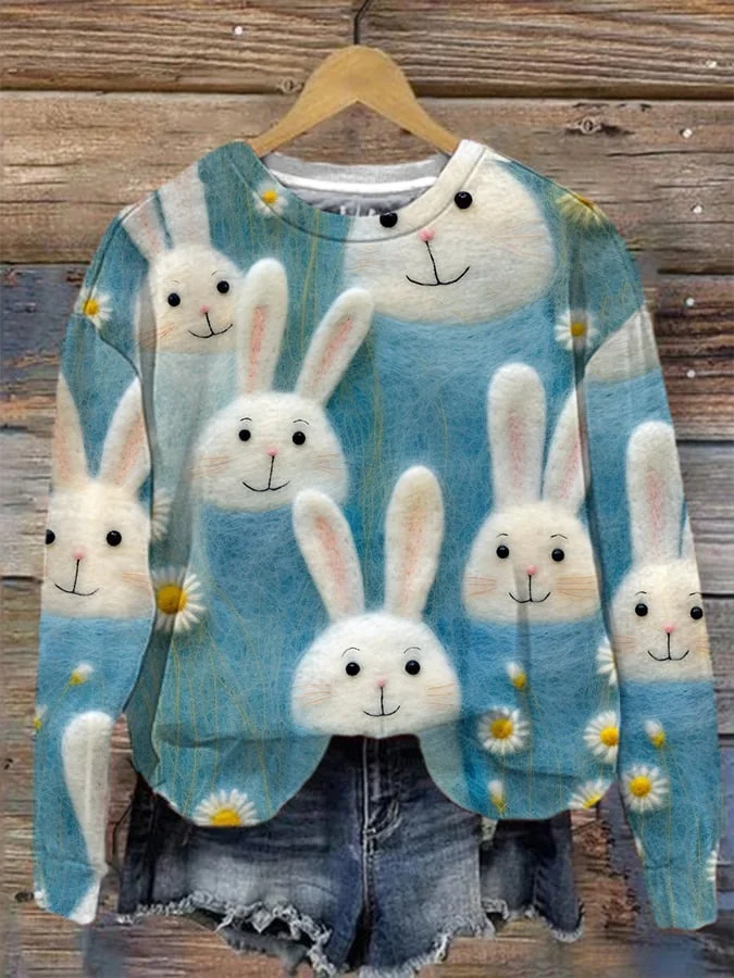Women's Rabbit Print Casual Sweatshirt