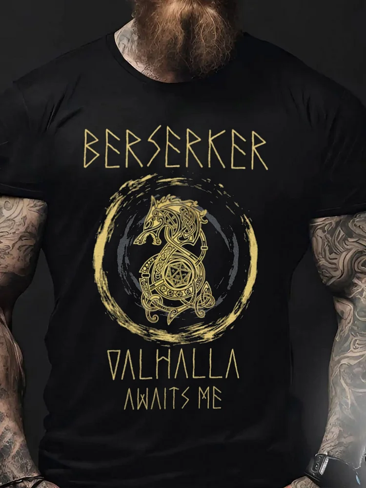 Herren Viking Style Berserker & Val halla Bedrucktes T-Shirt