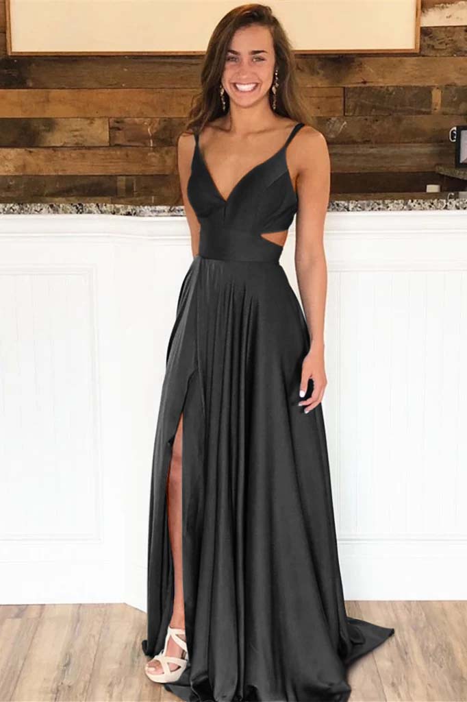 Spaghetti-Strap Split Long Evening Dress