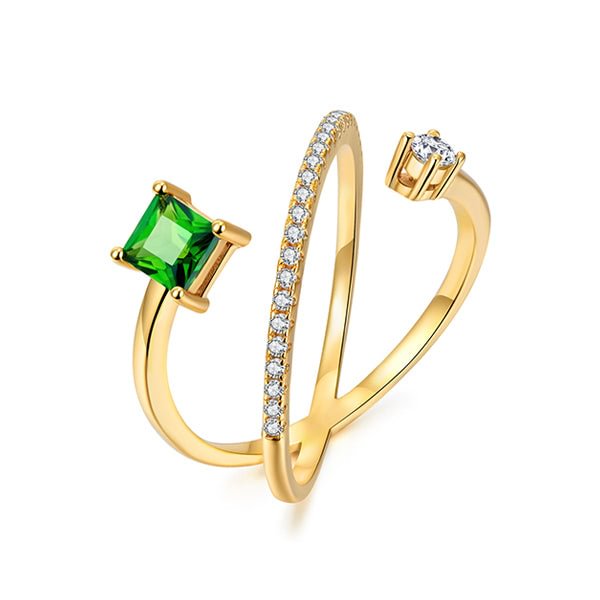 Unique Green Princess Cut Ring
