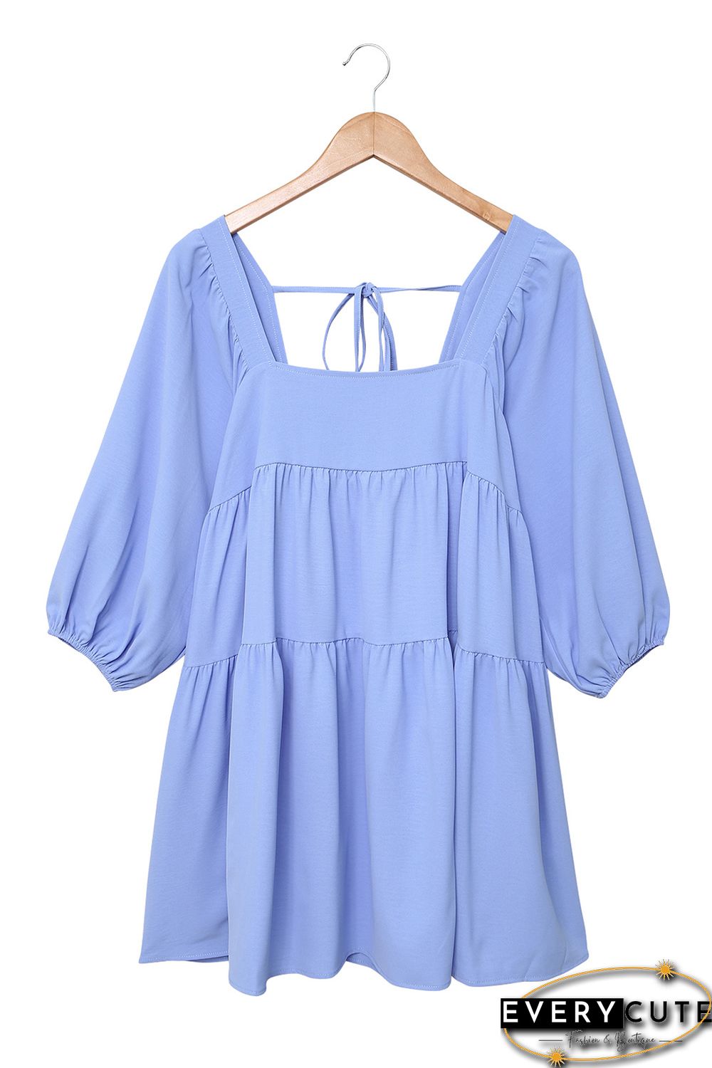 Sky Blue Square Neck Half Sleeve High Low Mini Dress