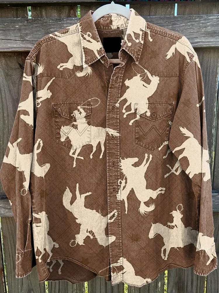 Retro Western Cowboy Style Print Casual Shirt