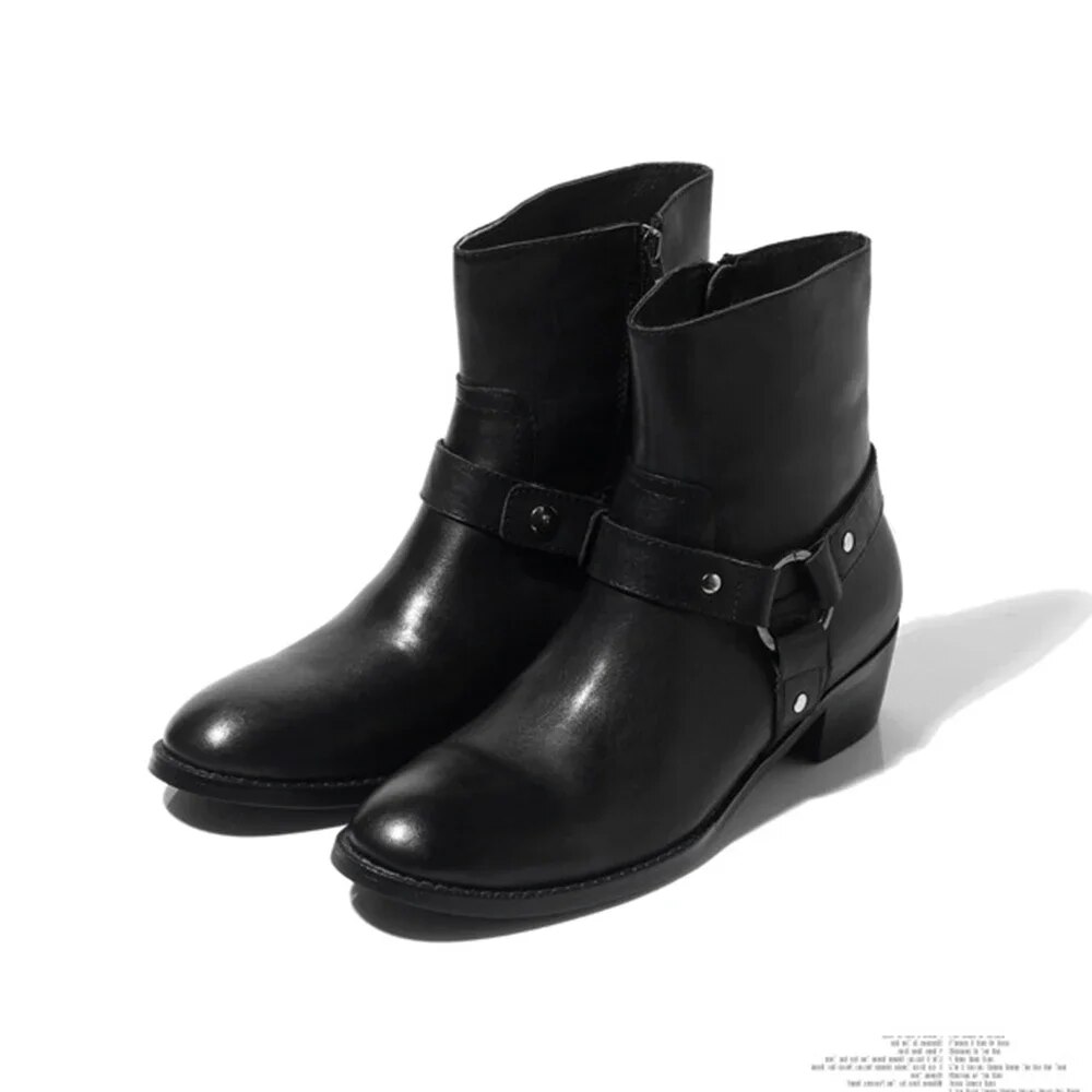 VCSHOES Ankle Boots Men Black Leather Dress Boots Men Zip Motorcycle/Biking Men's Boots Botas Big Size US6-US12