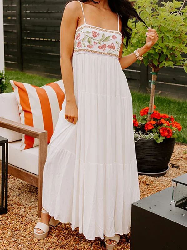 Cream Embroidered Long Dress